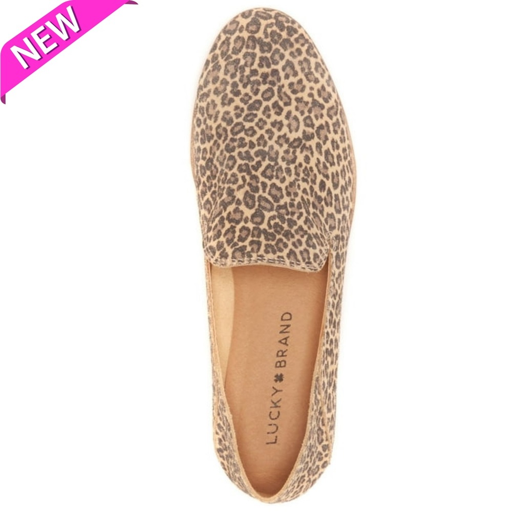 NWOT Lucky Brand Leopard Brown Cut-Out Side Cahill Round Toe Flats Size 9 - Picture 2 of 5